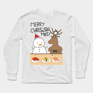 Merry Chrisushimas Snowman & Reindeer Long Sleeve T-Shirt